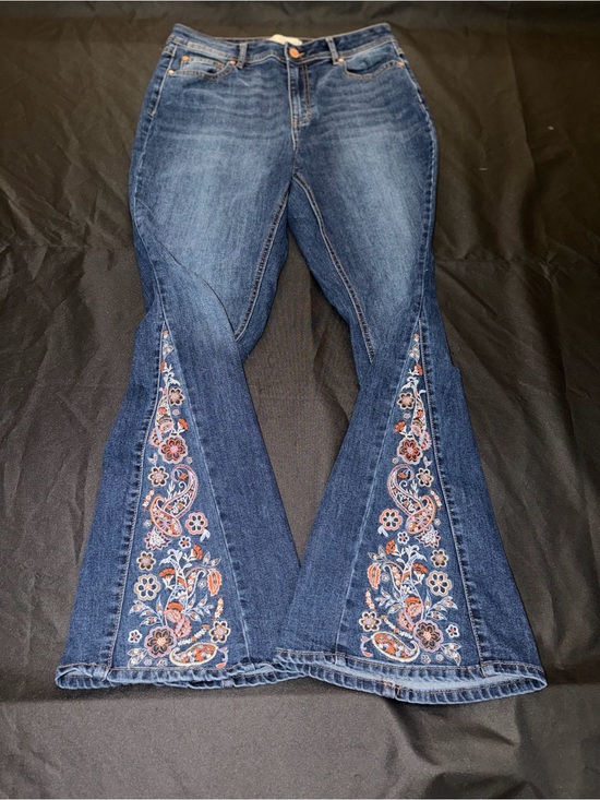 Cato Denim - Cato Dark Blue Flare Jeans with Peach & Cream Embroidery